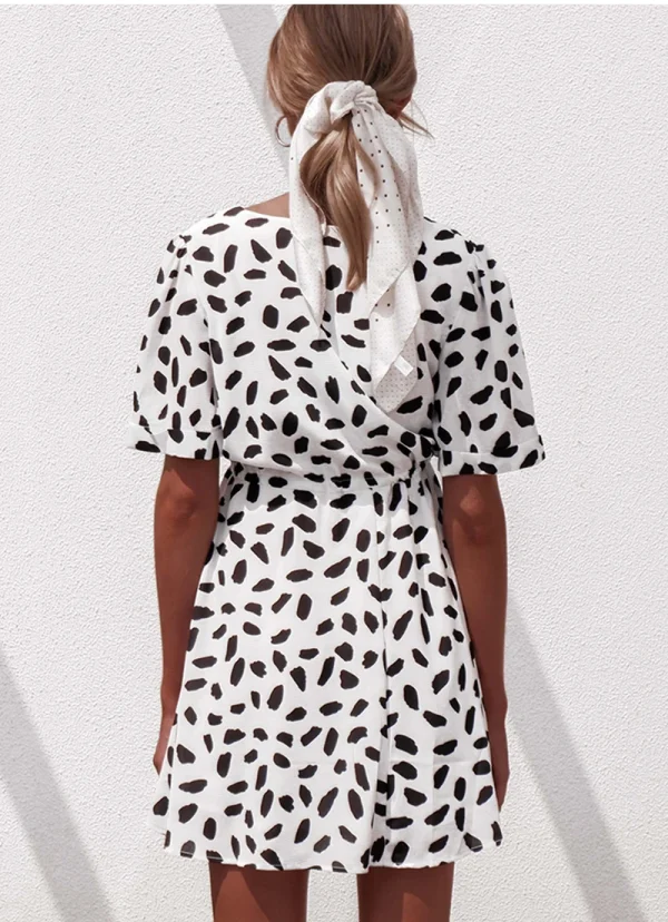 Casual  V Neck Bottom Wrap Sand Spot Mini  Bodycon Dress - Image 5