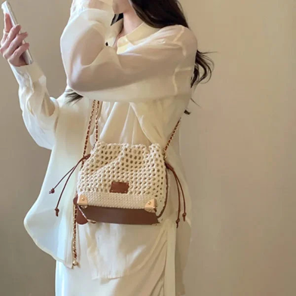 Chic Polyester Lining With Adjustable Strap Versatile Commuter Knit Crossbody Bag - Image 7