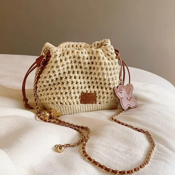 Chic Polyester Lining With Adjustable Strap Versatile Commuter Knit Crossbody Bag - Image 6