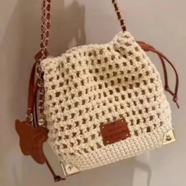 Chic Polyester Lining With Adjustable Strap Versatile Commuter Knit Crossbody Bag - Image 5