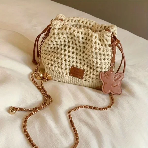 Chic Polyester Lining With Adjustable Strap Versatile Commuter Knit Crossbody Bag - Image 4
