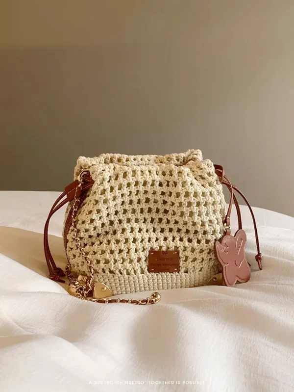Chic Polyester Lining With Adjustable Strap Versatile Commuter Knit Crossbody Bag - Image 2
