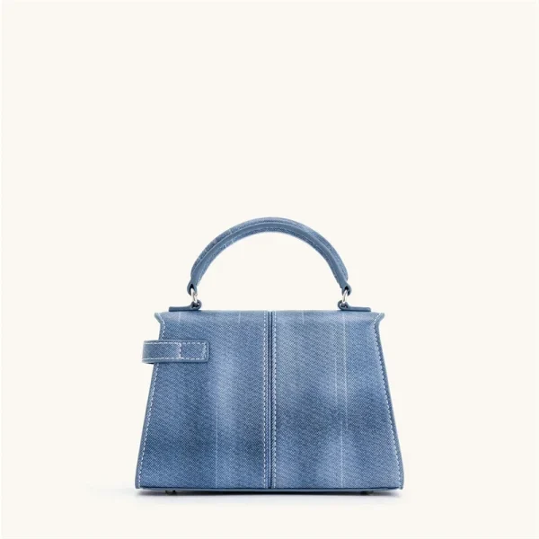 Classic Genuine Leather Denim Tote Small Square Crossbody Designer Handbag - Image 3