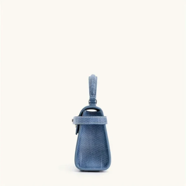 Classic Genuine Leather Denim Tote Small Square Crossbody Designer Handbag - Image 2