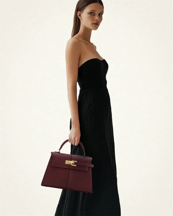 Classic Genuine Leather High-End Large Square Elise Designer Crossbody Handbag