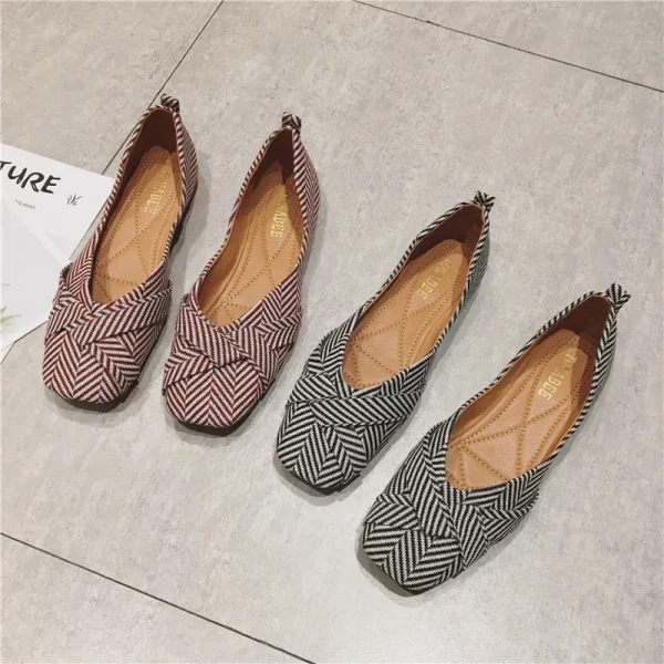 Classic Gingham Pattern Slip-On Concise Bowknot Pointed toe Flat Loafers - Image 5