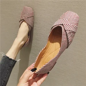 Classic Gingham Pattern Slip-On Concise Bowknot Pointed toe Flat Loafers