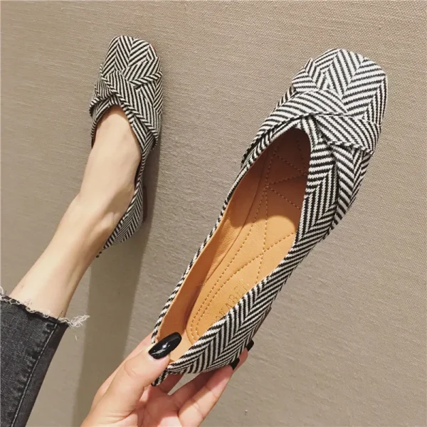 Classic Gingham Pattern Slip-On Concise Bowknot Pointed toe Flat Loafers - Image 4