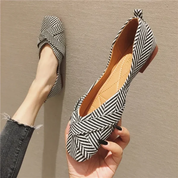 Classic Gingham Pattern Slip-On Concise Bowknot Pointed toe Flat Loafers - Image 3