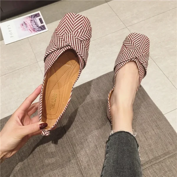 Classic Gingham Pattern Slip-On Concise Bowknot Pointed toe Flat Loafers - Image 2