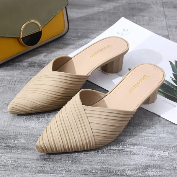 Classic Buckle Strap Pointed Toe Low Flip Flops Heels Sandals - Image 4