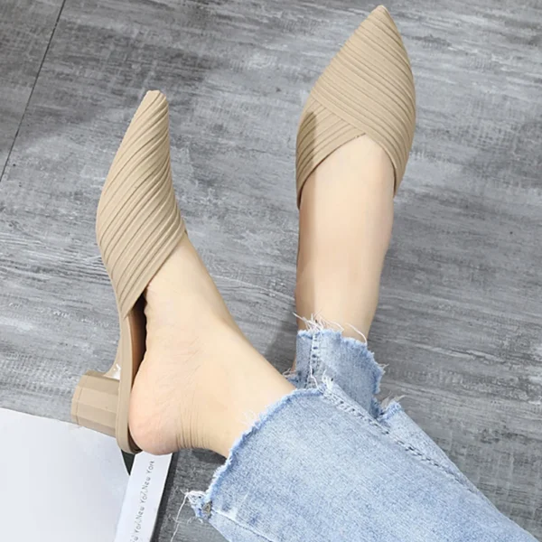Classic Buckle Strap Pointed Toe Low Flip Flops Heels Sandals - Image 3