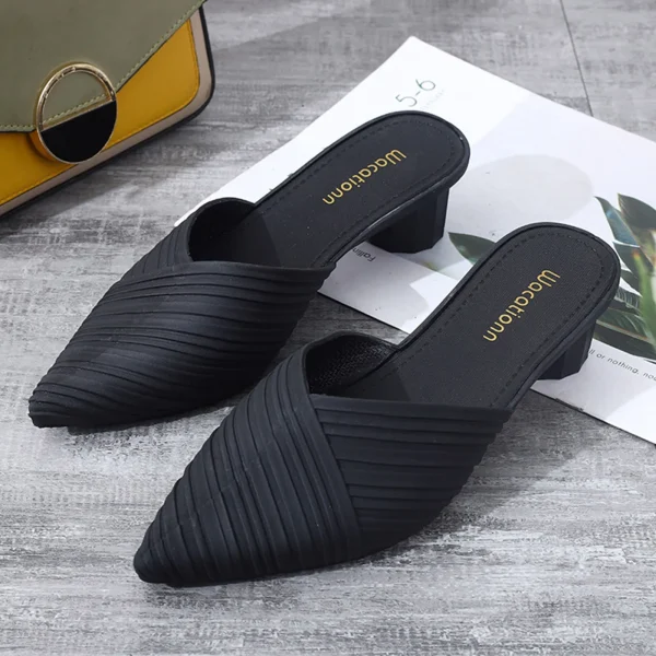 Classic Buckle Strap Pointed Toe Low Flip Flops Heels Sandals - Image 6