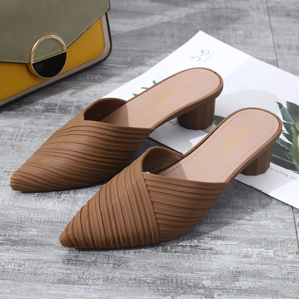 Classic Buckle Strap Pointed Toe Low Flip Flops Heels Sandals - Image 2