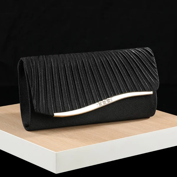 Classic Retro Stylish Small Storage Romantic Allinone Evening Metal Embellished Pleated Dinner Hand Bag - Image 2