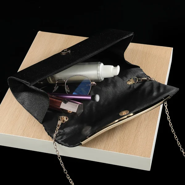Classic Retro Stylish Small Storage Romantic Allinone Evening Metal Embellished Pleated Dinner Hand Bag - Image 5