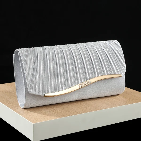 Classic Retro Stylish Small Storage Romantic Allinone Evening Metal Embellished Pleated Dinner Hand Bag - Image 7