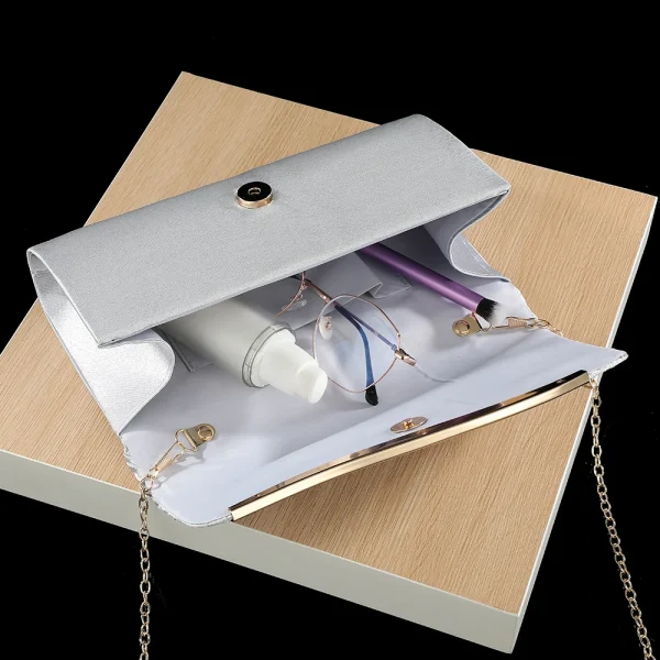Classic Retro Stylish Small Storage Romantic Allinone Evening Metal Embellished Pleated Dinner Hand Bag - Image 10