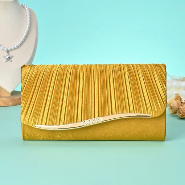 Classic Retro Stylish Small Storage Romantic Allinone Evening Metal Embellished Pleated Dinner Hand Bag - Image 13