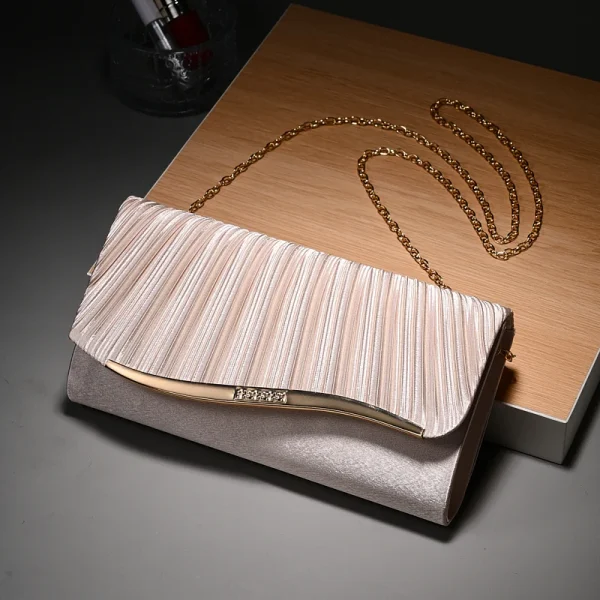 Classic Retro Stylish Small Storage Romantic Allinone Evening Metal Embellished Pleated Dinner Hand Bag - Image 16