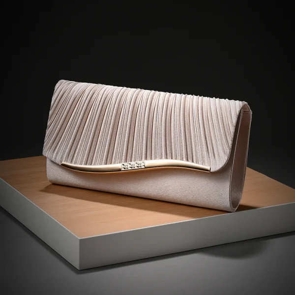 Classic Retro Stylish Small Storage Romantic Allinone Evening Metal Embellished Pleated Dinner Hand Bag - Image 17