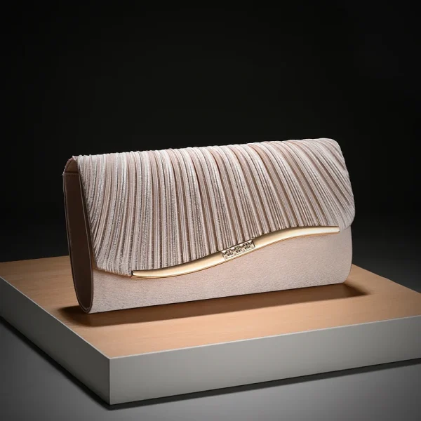 Classic Retro Stylish Small Storage Romantic Allinone Evening Metal Embellished Pleated Dinner Hand Bag - Image 18