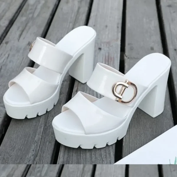 Comfortable Minimalist Slip on High Heels Platform Sandals - Image 3