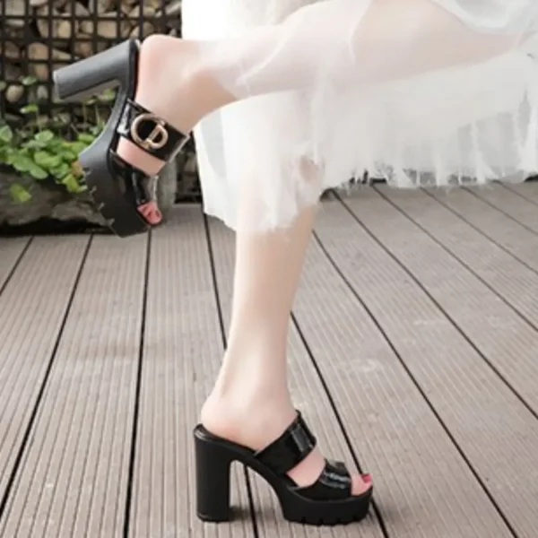 Comfortable Minimalist Slip on High Heels Platform Sandals - Image 5