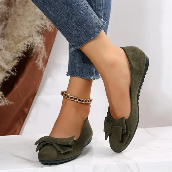 Comfortable Non-slip Wear-resistant Simple Bow Round Toe Flat Loafers - Image 5