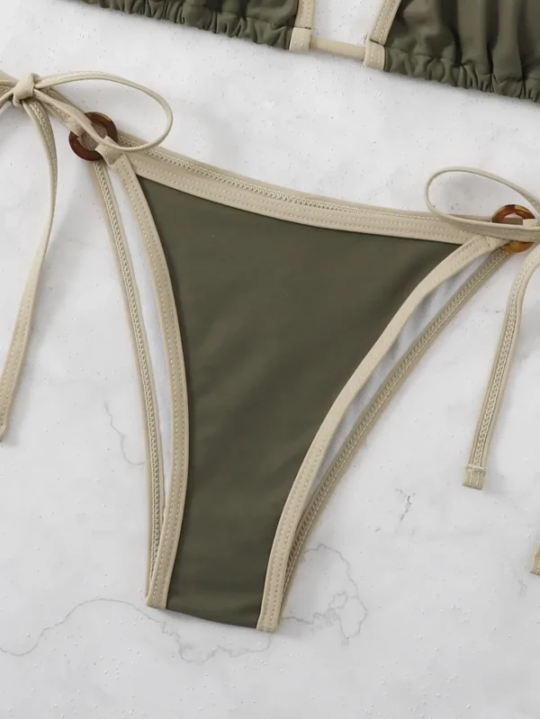 Contrast Binding Ring Bikinis Halter Swimsuit Triangle Swimwear Bathing Suit - Image 4