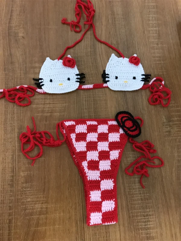 Cute Crochet Micro Bikinis Ties Swimsuit Thong Swimwear Bikini Set 2 Pieces Bathing Suit - Image 3