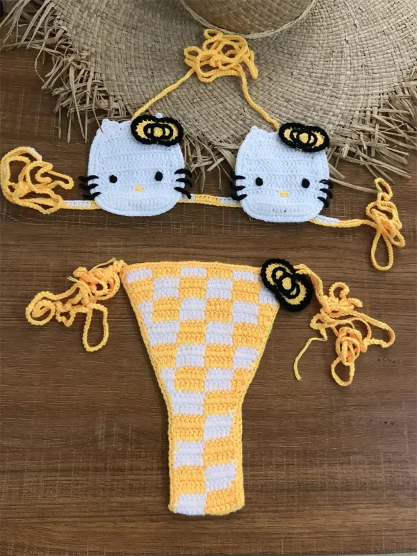 Cute Crochet Micro Bikinis Ties Swimsuit Thong Swimwear Bikini Set 2 Pieces Bathing Suit - Image 6