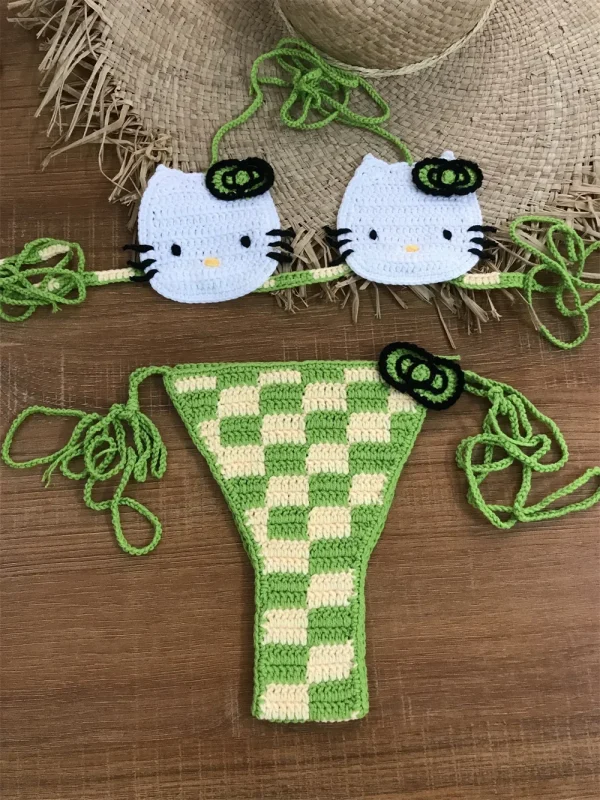 Cute Crochet Micro Bikinis Ties Swimsuit Thong Swimwear Bikini Set 2 Pieces Bathing Suit - Image 7