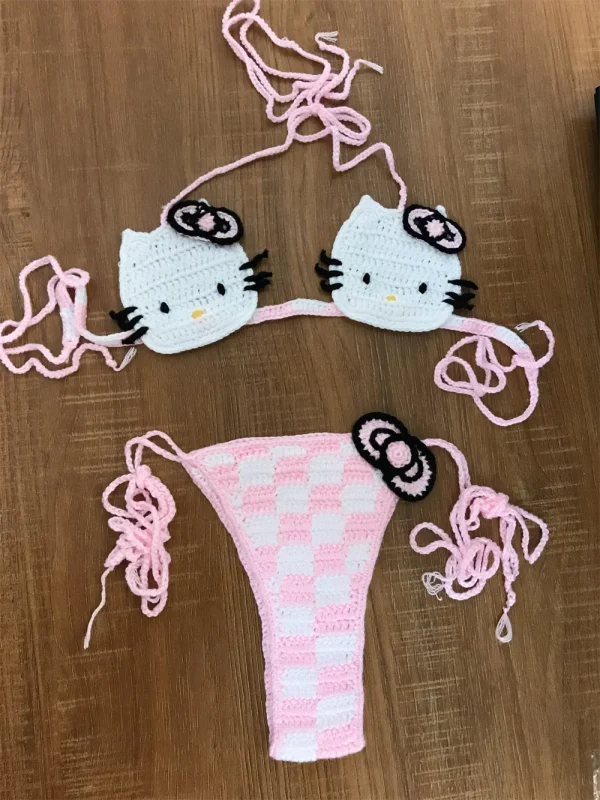 Cute Crochet Micro Bikinis Ties Swimsuit Thong Swimwear Bikini Set 2 Pieces Bathing Suit - Image 4