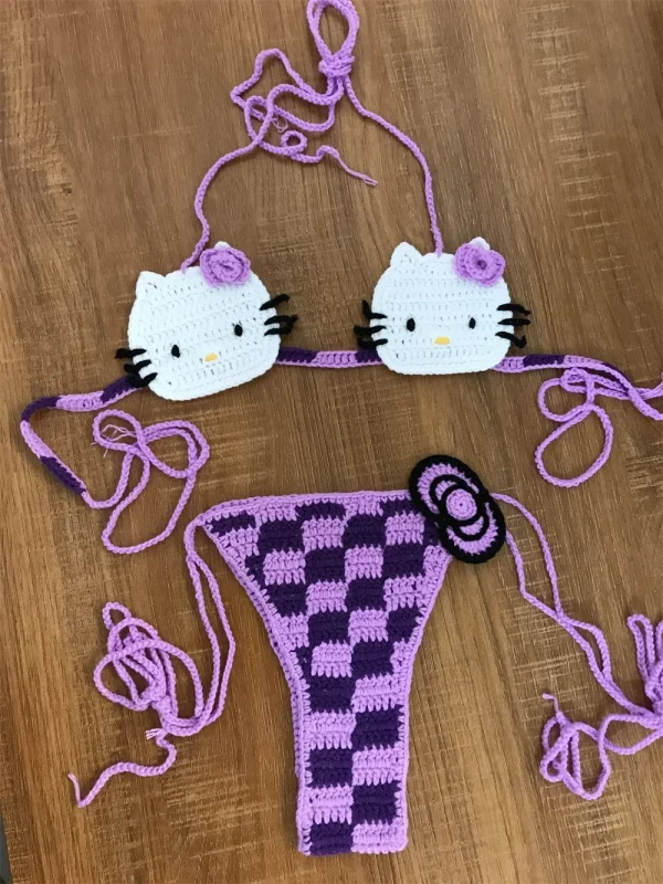 Cute Crochet Micro Bikinis Ties Swimsuit Thong Swimwear Bikini Set 2 Pieces Bathing Suit - Image 5