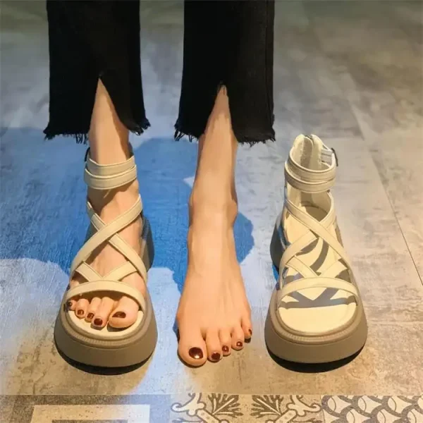 Designer Roman Style Hollow Open Toe Thick Heel Sandals - Image 3