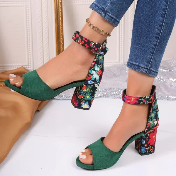Elegant Ankle Straps Beach Style Chunky High Heels Sandals - Image 12