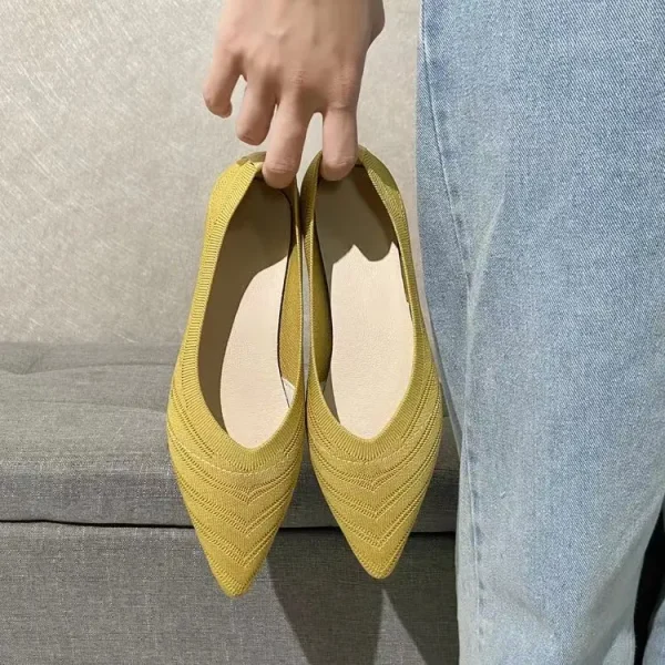 Elegant Breathable Ballet Solid Color Knitted Slip on Pointed Toe Flat Loafers - Image 2