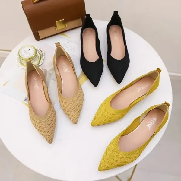 Elegant Breathable Ballet Solid Color Knitted Slip on Pointed Toe Flat Loafers - Image 9