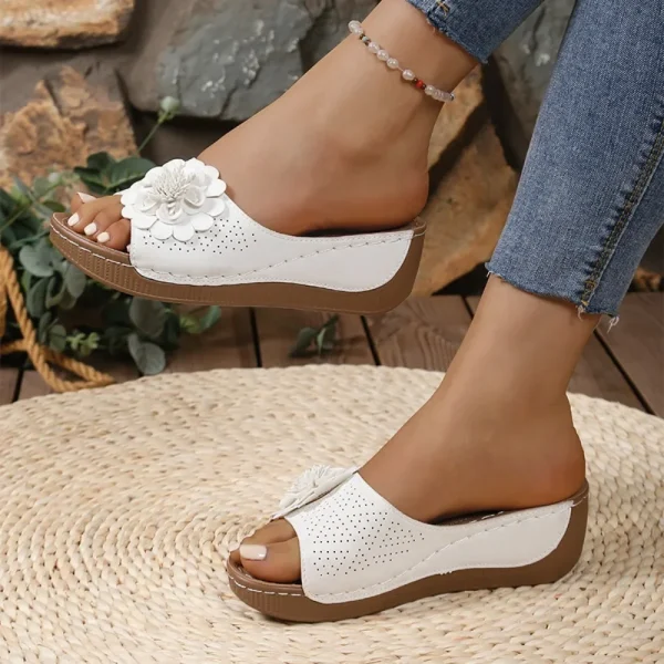 Elegant Concise Appliques Slides Wedge Low Heels Sandals - Image 5