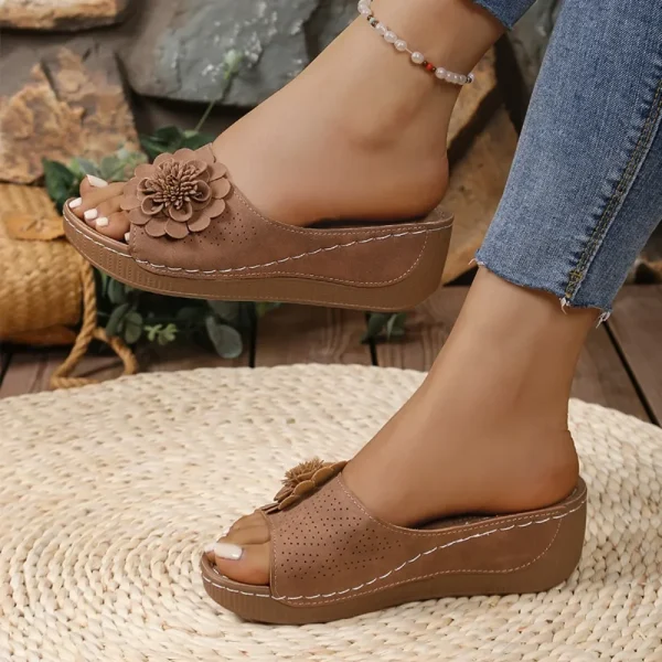 Elegant Concise Appliques Slides Wedge Low Heels Sandals - Image 17