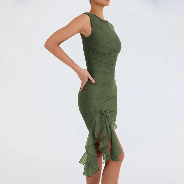 Elegant Cross-Border Fashion Mesh Tight-Fitting Backless Pleated Dress - Image 5