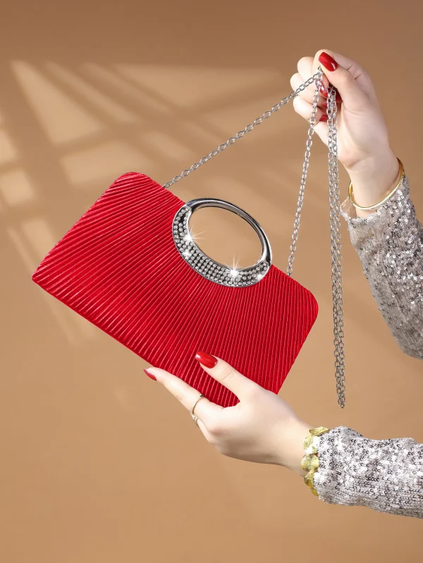 Elegant Design Sparkling Glitter With Simple Crystal Evening Wedding Crossbody Handbag - Image 19