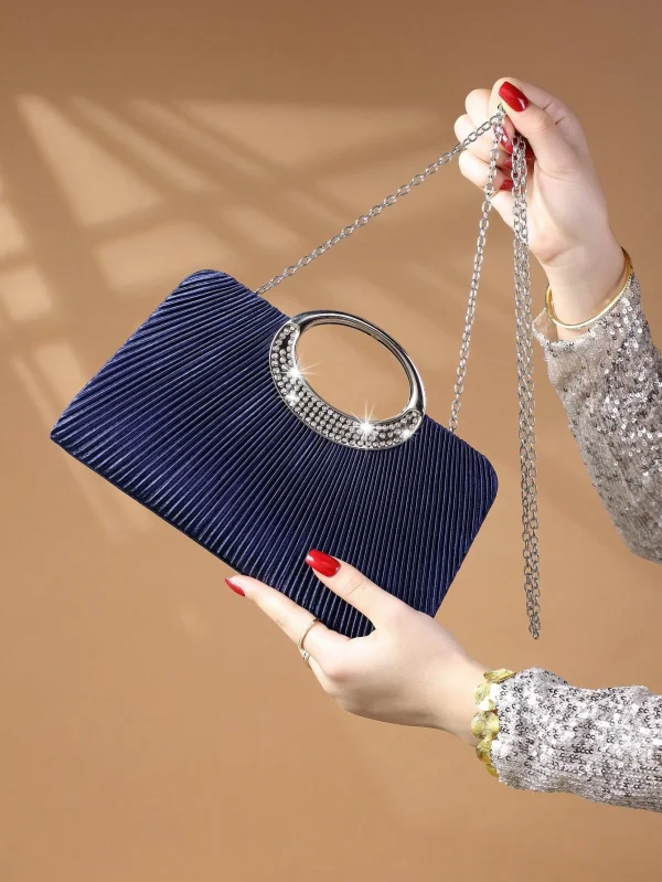 Elegant Design Sparkling Glitter With Simple Crystal Evening Wedding Crossbody Handbag - Image 16