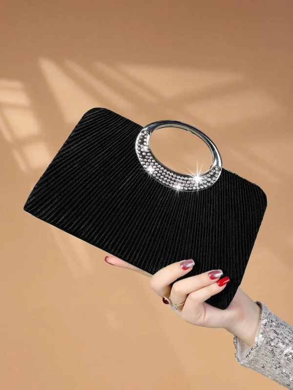 Elegant Design Sparkling Glitter With Simple Crystal Evening Wedding Crossbody Handbag - Image 5
