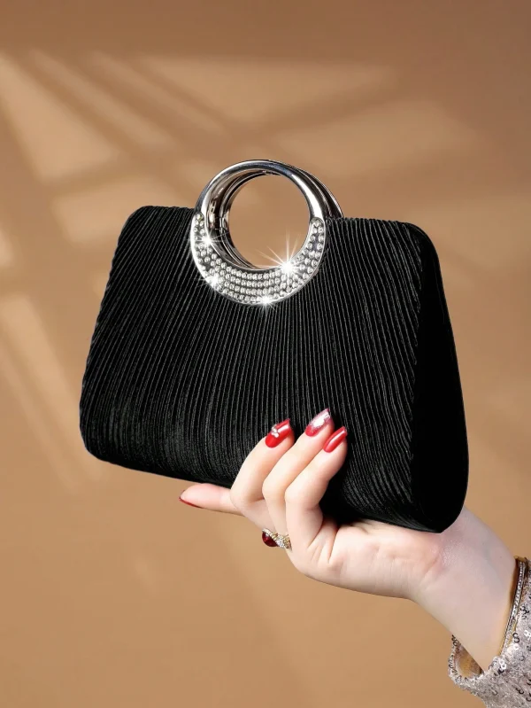 Elegant Design Sparkling Glitter With Simple Crystal Evening Wedding Crossbody Handbag - Image 4