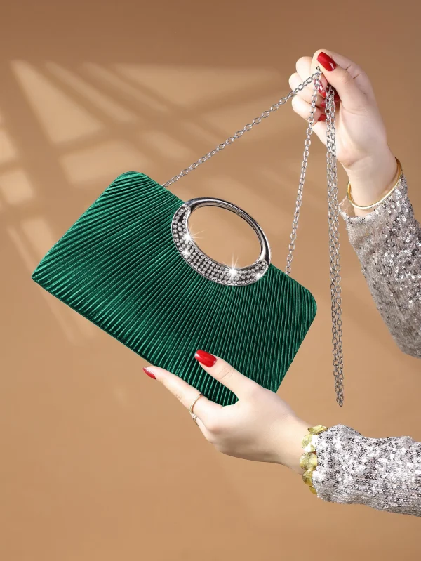 Elegant Design Sparkling Glitter With Simple Crystal Evening Wedding Crossbody Handbag - Image 24