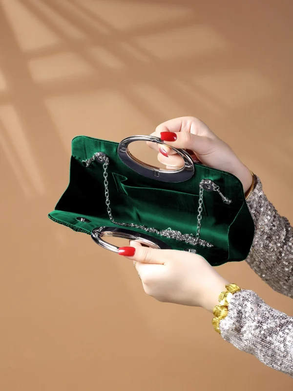 Elegant Design Sparkling Glitter With Simple Crystal Evening Wedding Crossbody Handbag - Image 23