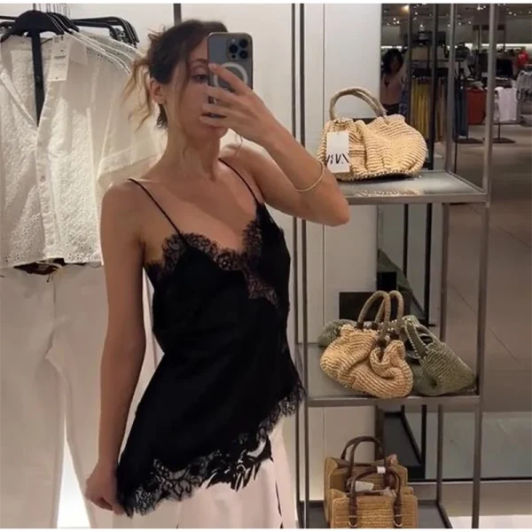 Elegant Loose V Neck Sleeveless Backless See Chic Solid  Through Top - Image 4