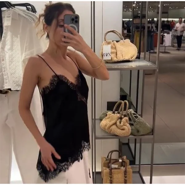 Elegant Loose V Neck Sleeveless Backless See Chic Solid  Through Top - Image 3